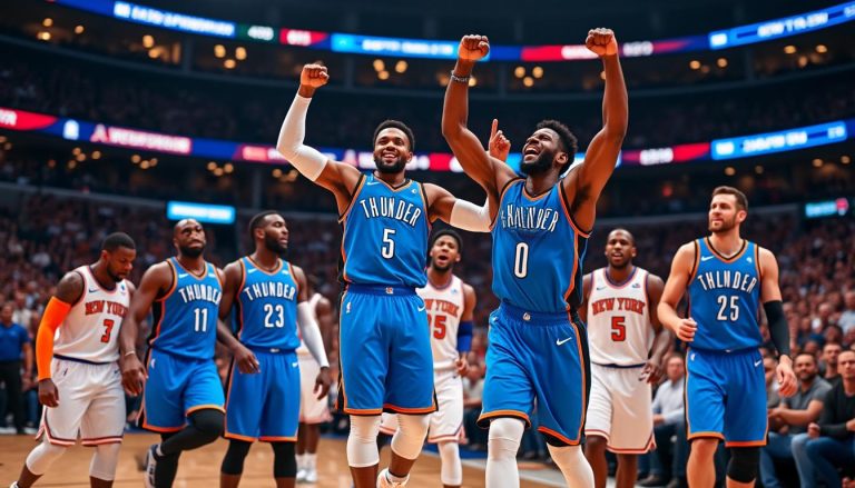 revivez le match passionnant où le thunder s'impose brillamment face aux knicks à new york, une victoire mémorable dans la nba.