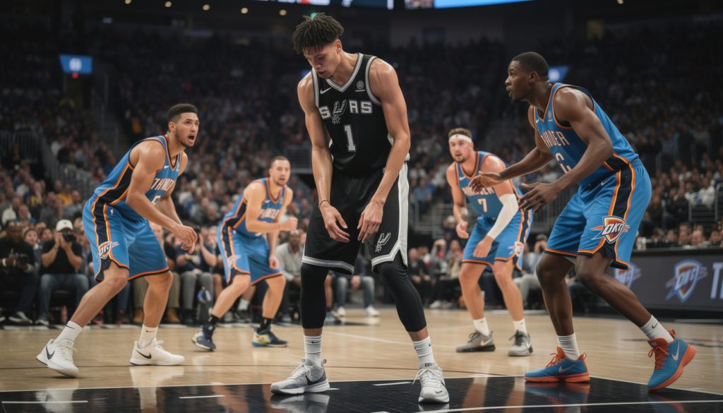 les spurs de victor wembanyama subissent une défaite face au thunder, alors que la pression monte pour l'équipe dans cette saison nba intense.