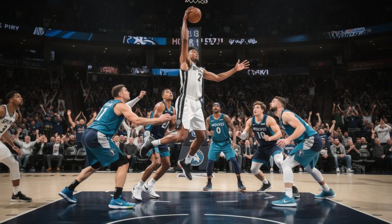 nba : wembanyama réalise un record de contres lors du match, mais les spurs s'inclinent face aux wolves dans une rencontre intense.
