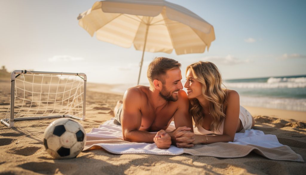 découvrez l'escapade romantique de matt pokora et sa femme alliant détente au soleil et passion pour le football, un moment complice et chaleureux.