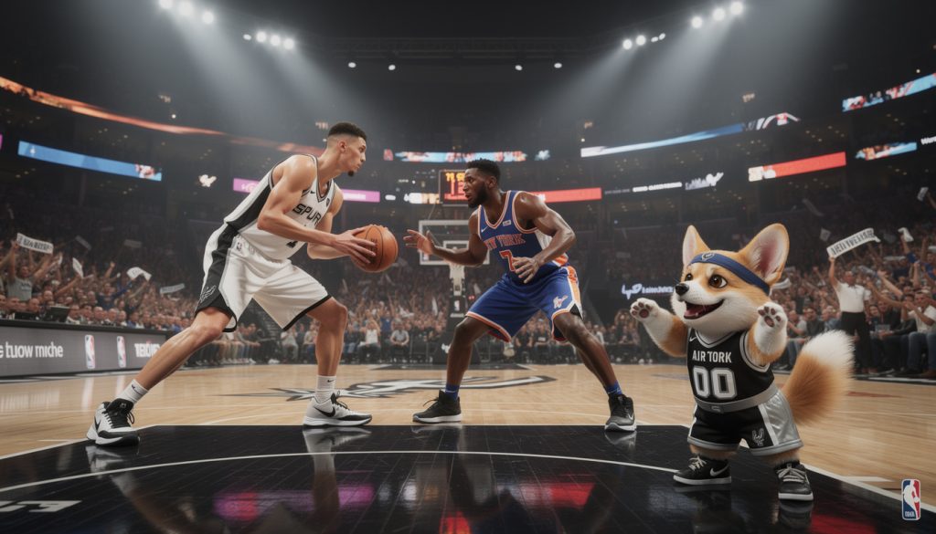 découvrez pourquoi le chien air corgi considère wembanyama et les spurs de san antonio comme les grands favoris pour remporter le titre nba face à new york.